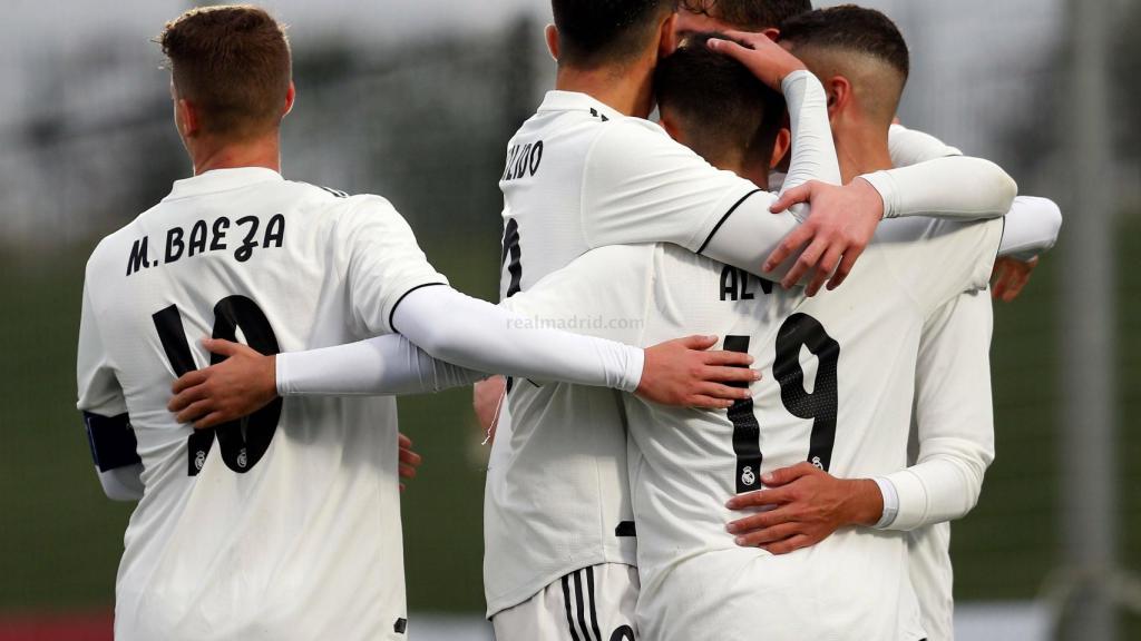 El Juvenil A celebra uno de los tantos ante el CSKA