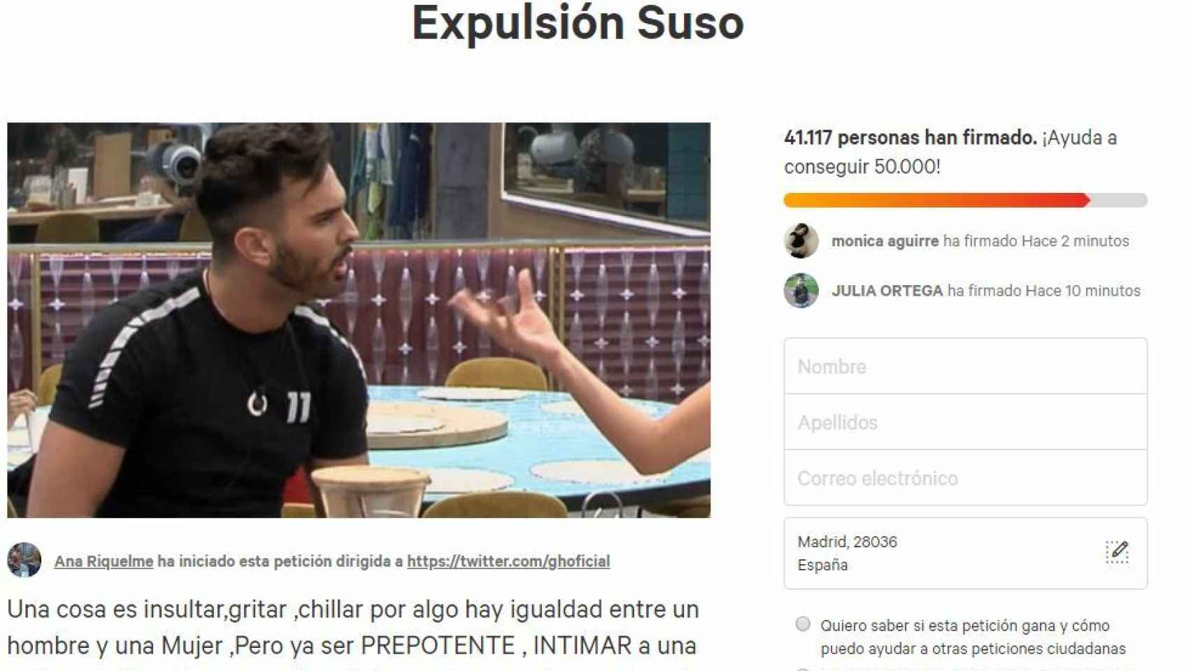 Petición de expulsión de Suso Álvarez.