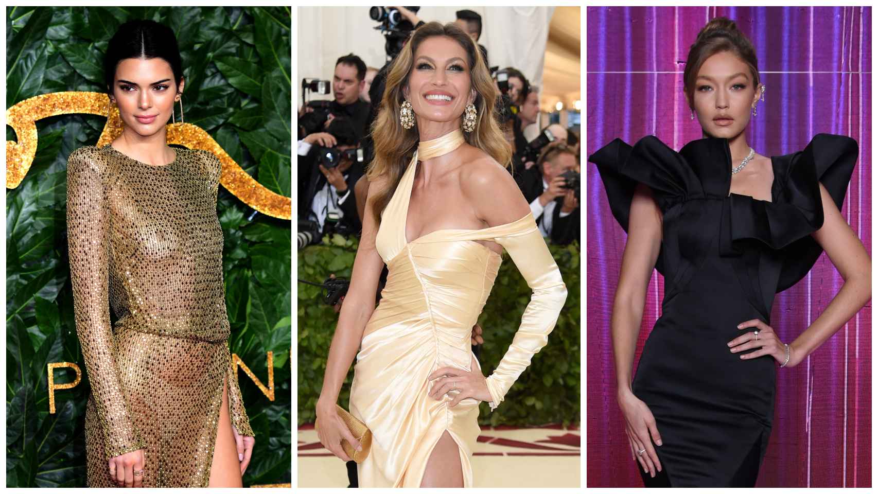 Algunas de las modelos mejor pagados, de izq a dcha: Kendall Jenner, Gisele Bündchen y Gigi Hadid.
