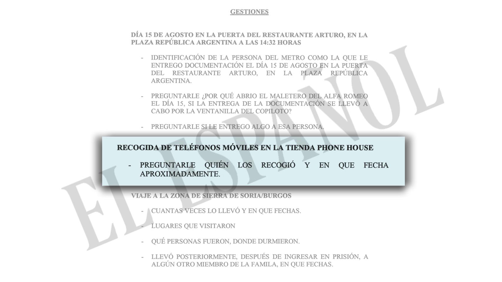 El documento que relata las gestiones a realizar con el chófer de Luis Bárcenas.
