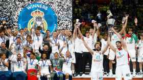 Real Madrid de fútbol y baloncesto alzando los máximos títulos continentales.