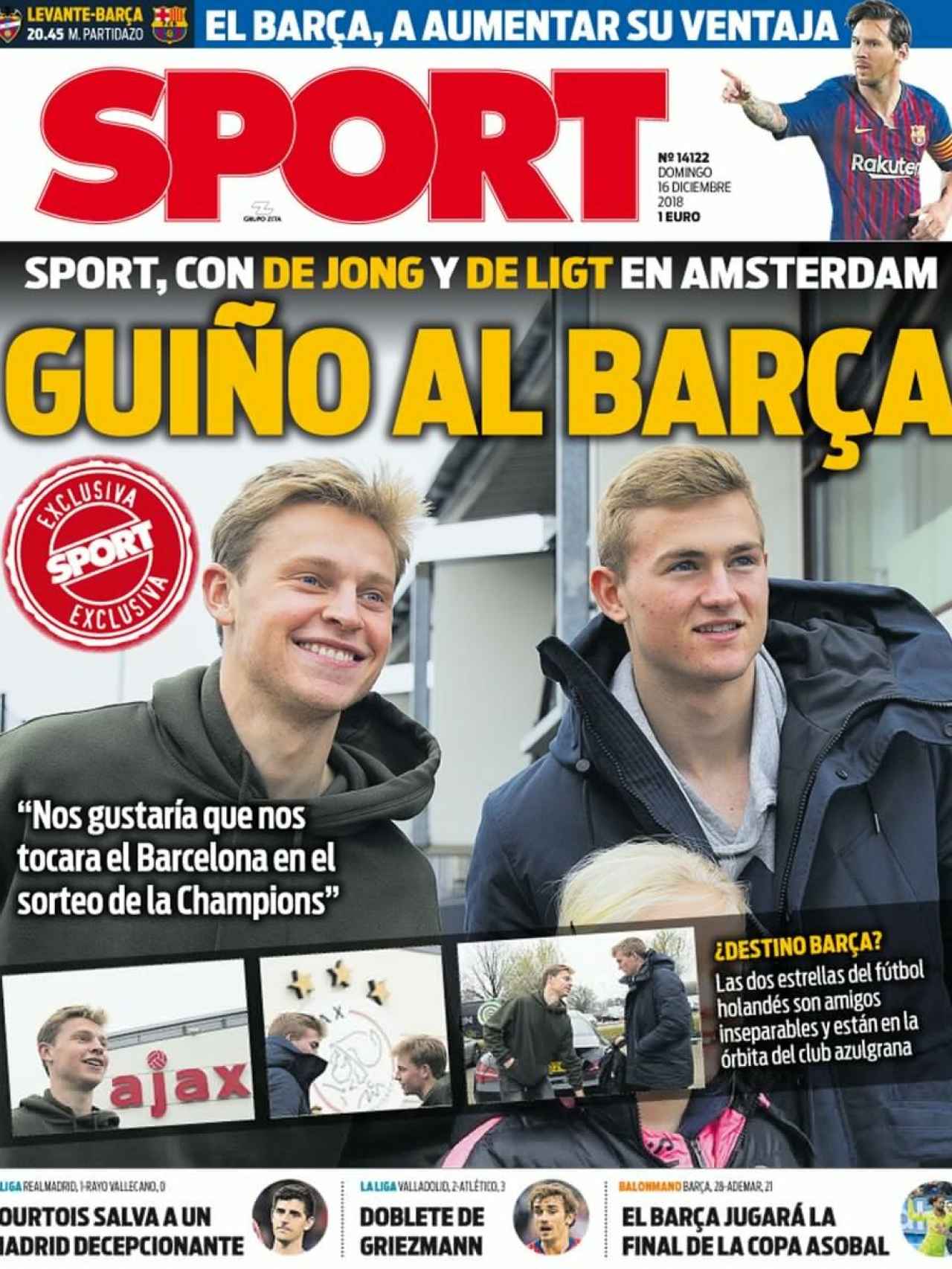 La portada del diario Sport (16/12/2018)