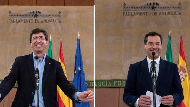 Juan Marín (Cs) y Juanma Moreno (PP), vicepresidente y presidente de la Junta de Andalucía.