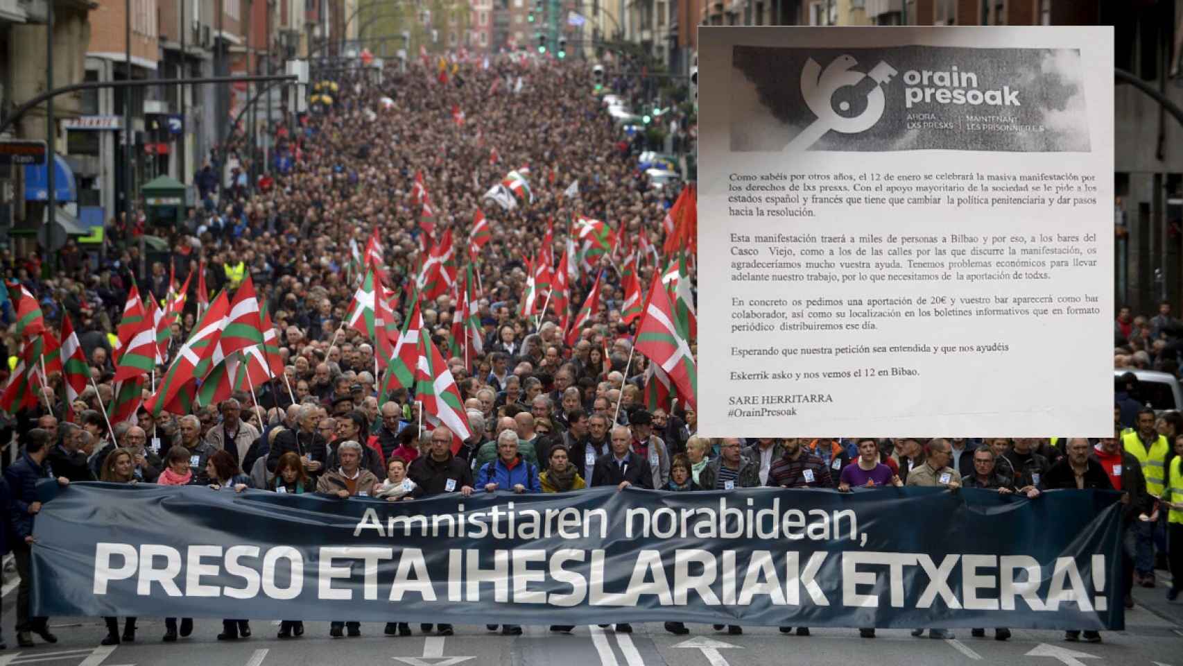 Manifestación a favor de los presos de ETA en Bilbao, en una imagen de archivo.
