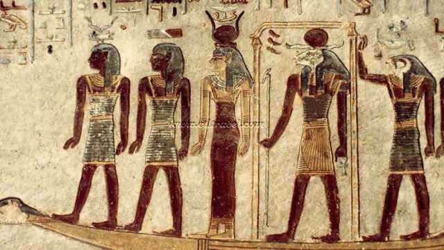 Una pintura en una tumba de un faraón del Antiguo Egipto.