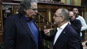 Los portavoces Joan Tardá (ERC) y Carles Campuzano (PDeCAT), en el Congreso este miércoles.