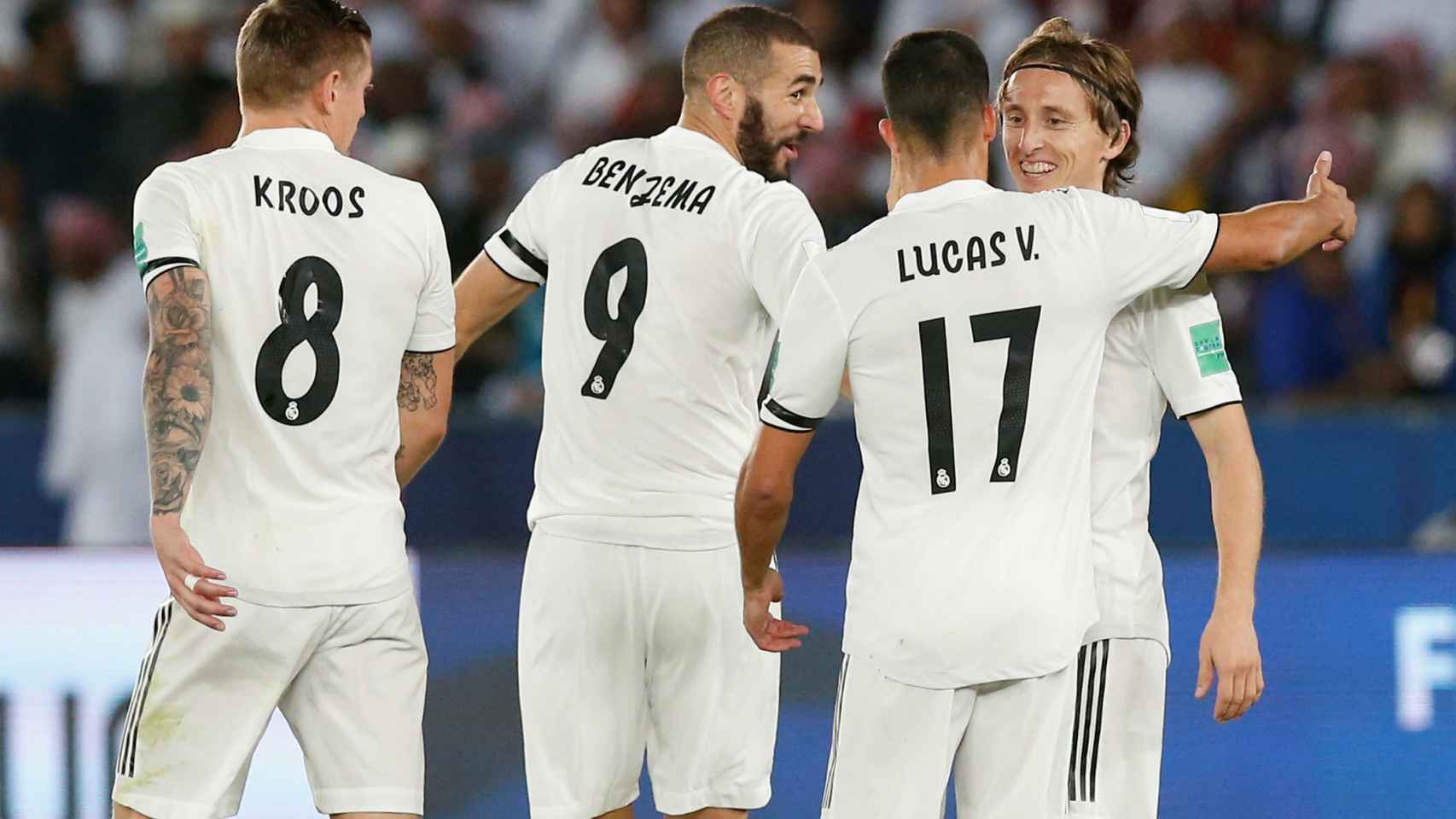 El Real Madrid celebra el gol de Modric en la final del Mundial de Clubes