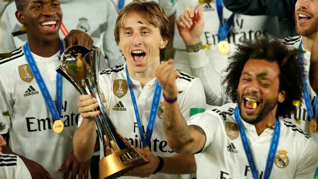 Jugadores del Real Madrid celebrando el Mundial de Clubes 2018
