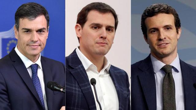 Pedro Sánchez, Albert Rivera y Pablo Casado.