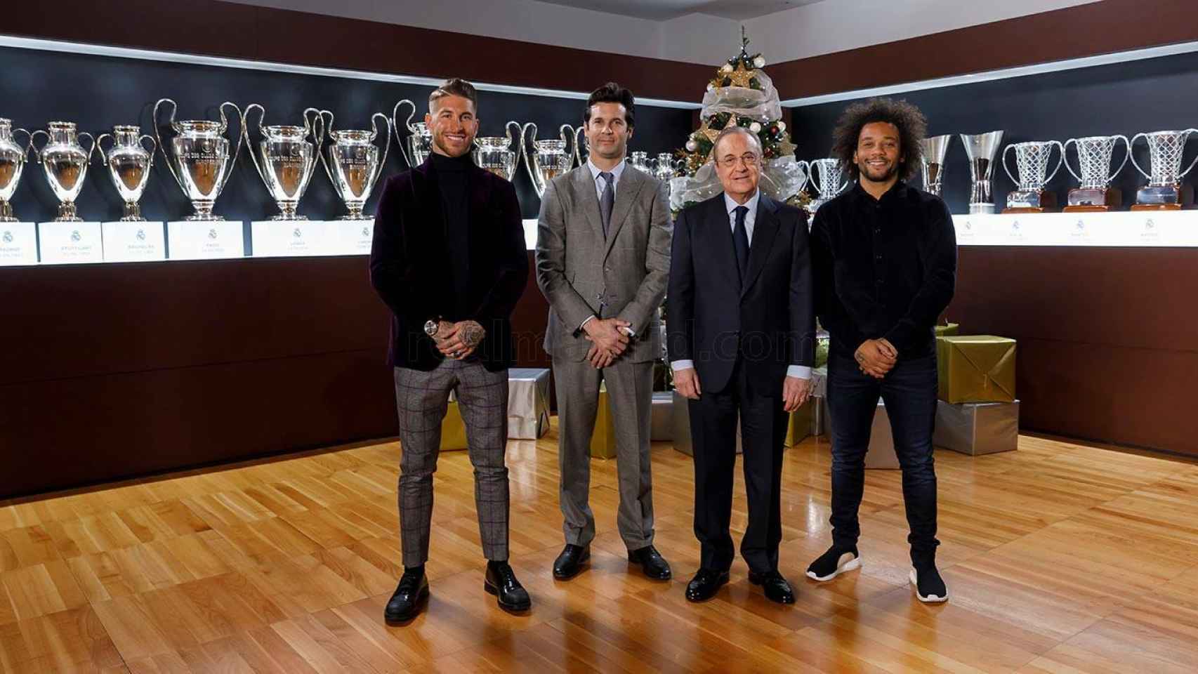 Florentino Pérez junto a Solari, Ramos y Marcelo