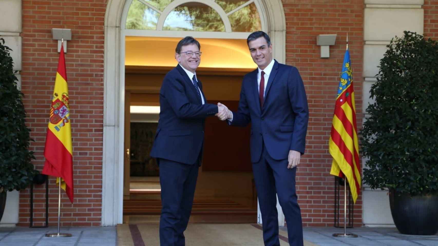 Ximo Puig, presidente de la Comunidad Valenciana, y Pedro Sánchez, presidente del Gobierno, en la Moncloa.