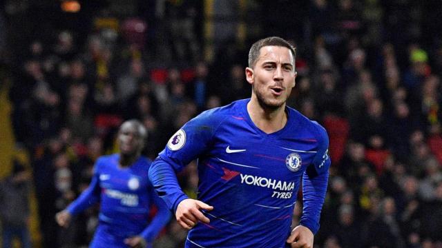 Hazard celebra uno de sus dos goles ante el Watford