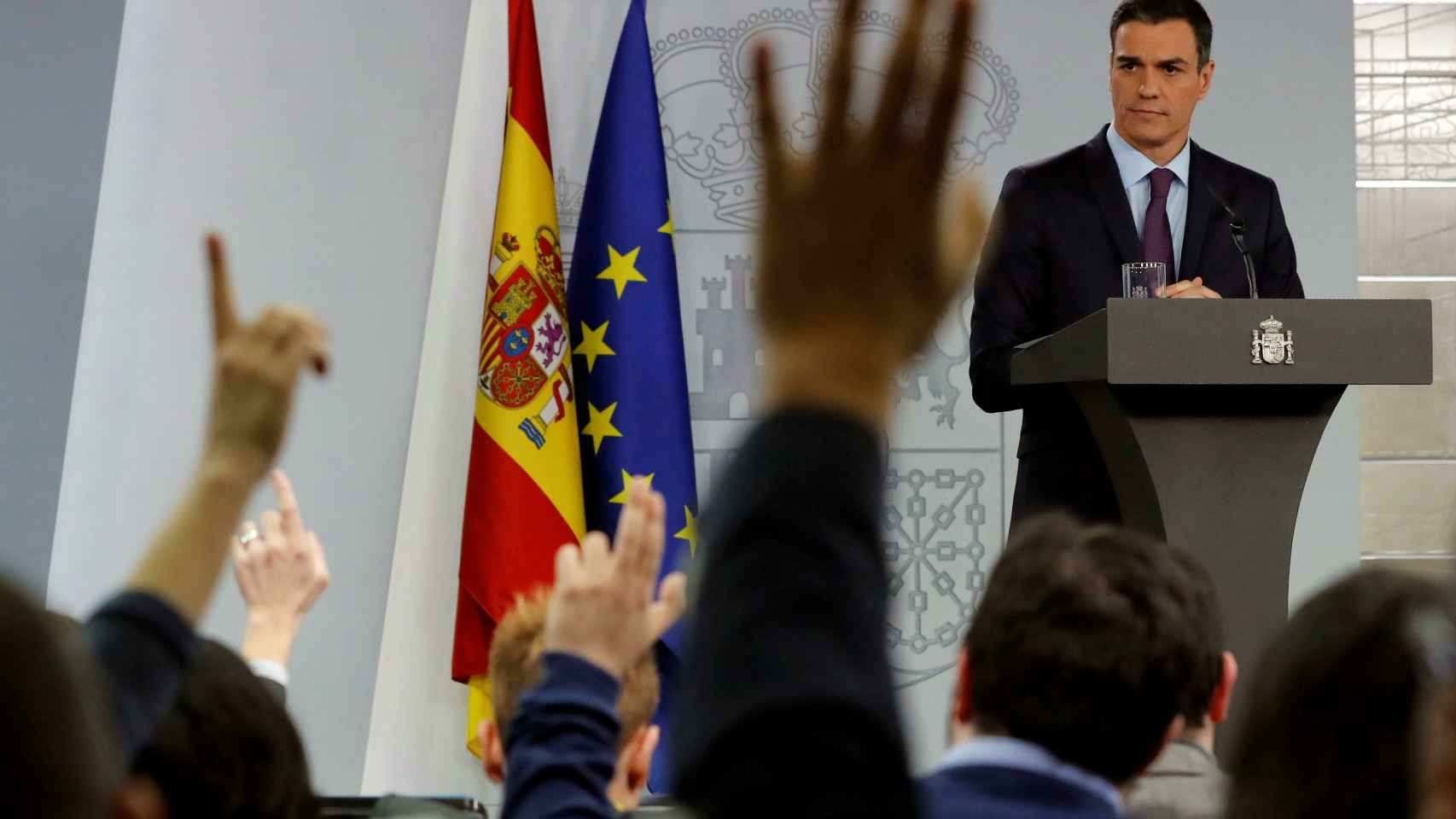 Pedro Sánchez, durante su última rueda de prensa, el pasado 28 de diciembre.