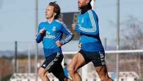 Ramos y Modric durante la vuelta a los entrenamientos