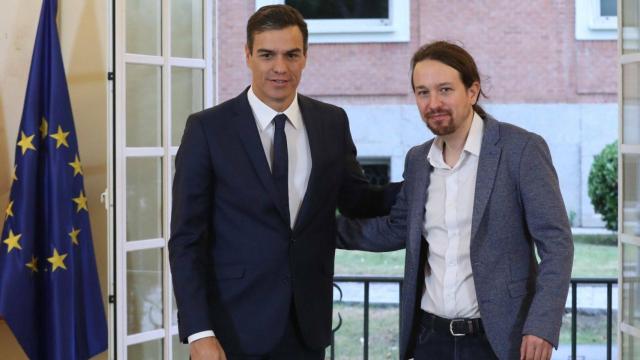 Pedro Sánchez y Pablo Iglesias, en el Palacio de la Moncloa.