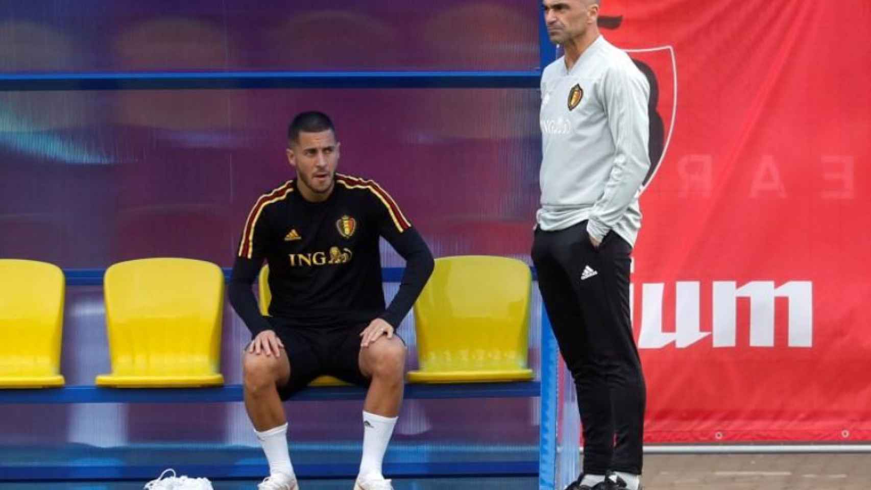 Hazard y Roberto Martínez con la selección belga