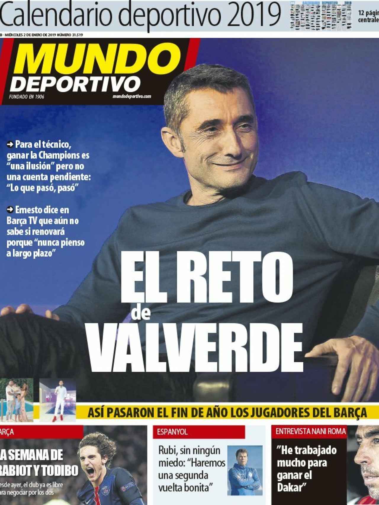 La portada del diario Mundo Deportivo (02/01/2019)