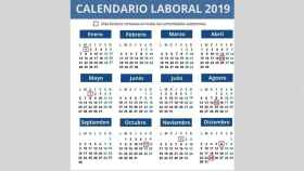 El calendario laboral de 2019.