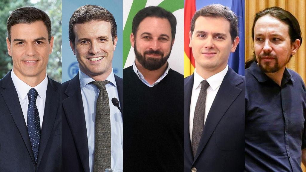 Sánchez, Casado, Abascal, Rivera e Iglesias, en un montaje.