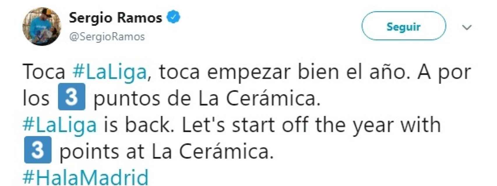 Tweet de Sergio Ramos. Foto Twitter: (@SergioRamos)