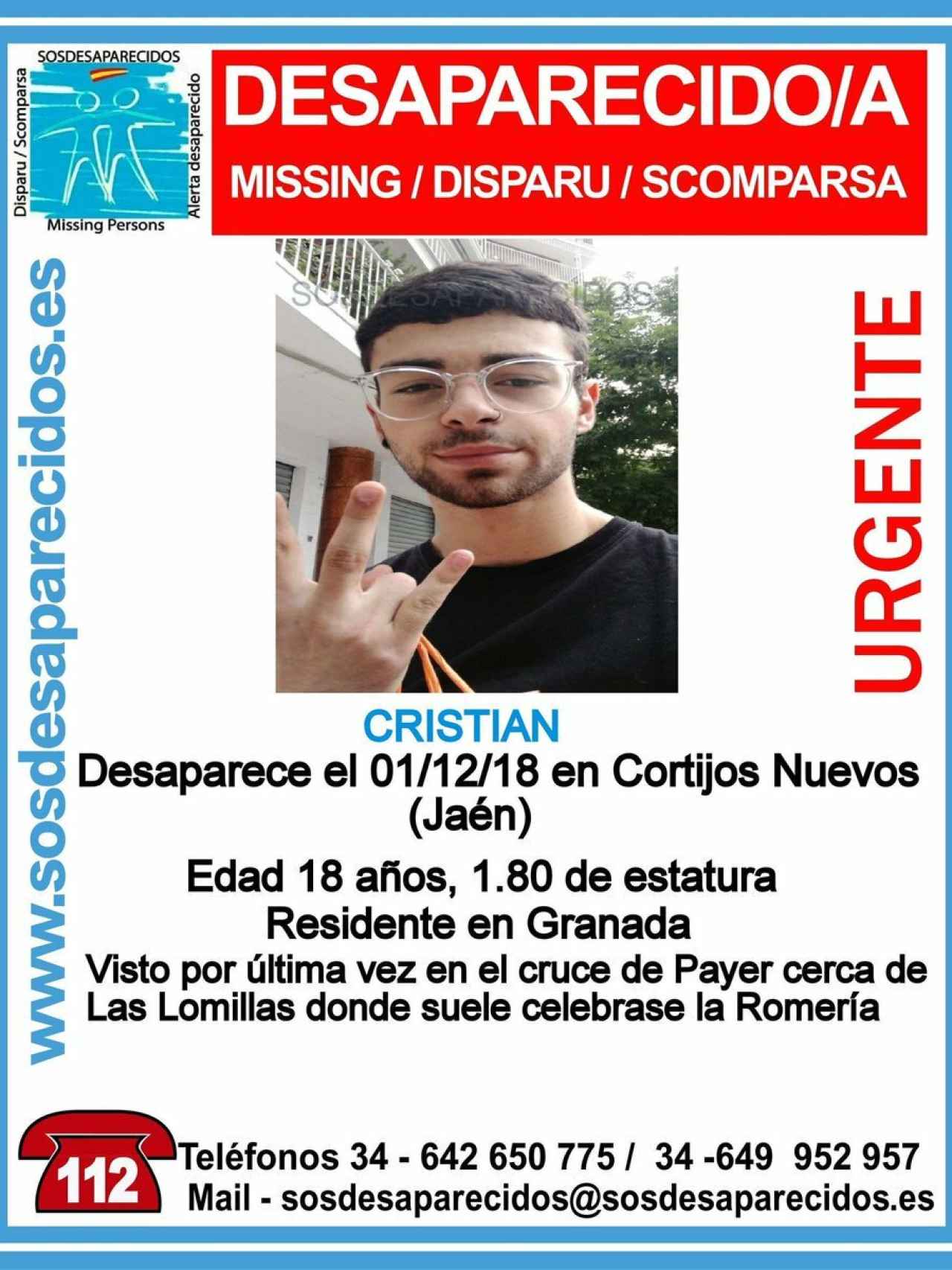 Christian Foronda desapareció el pasado 30 de noviembre en Jaén.