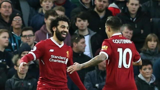 Mohamed Salah y Coutinho en su etapa en el Liverpool. Foto: liverpoolfc