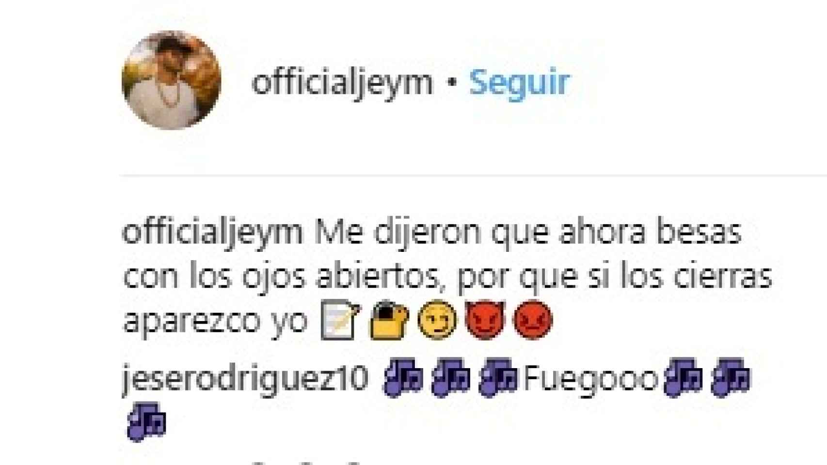 Jesé comenta  su proipia publicación de Instagram.  Instagram: (@officialjeym)