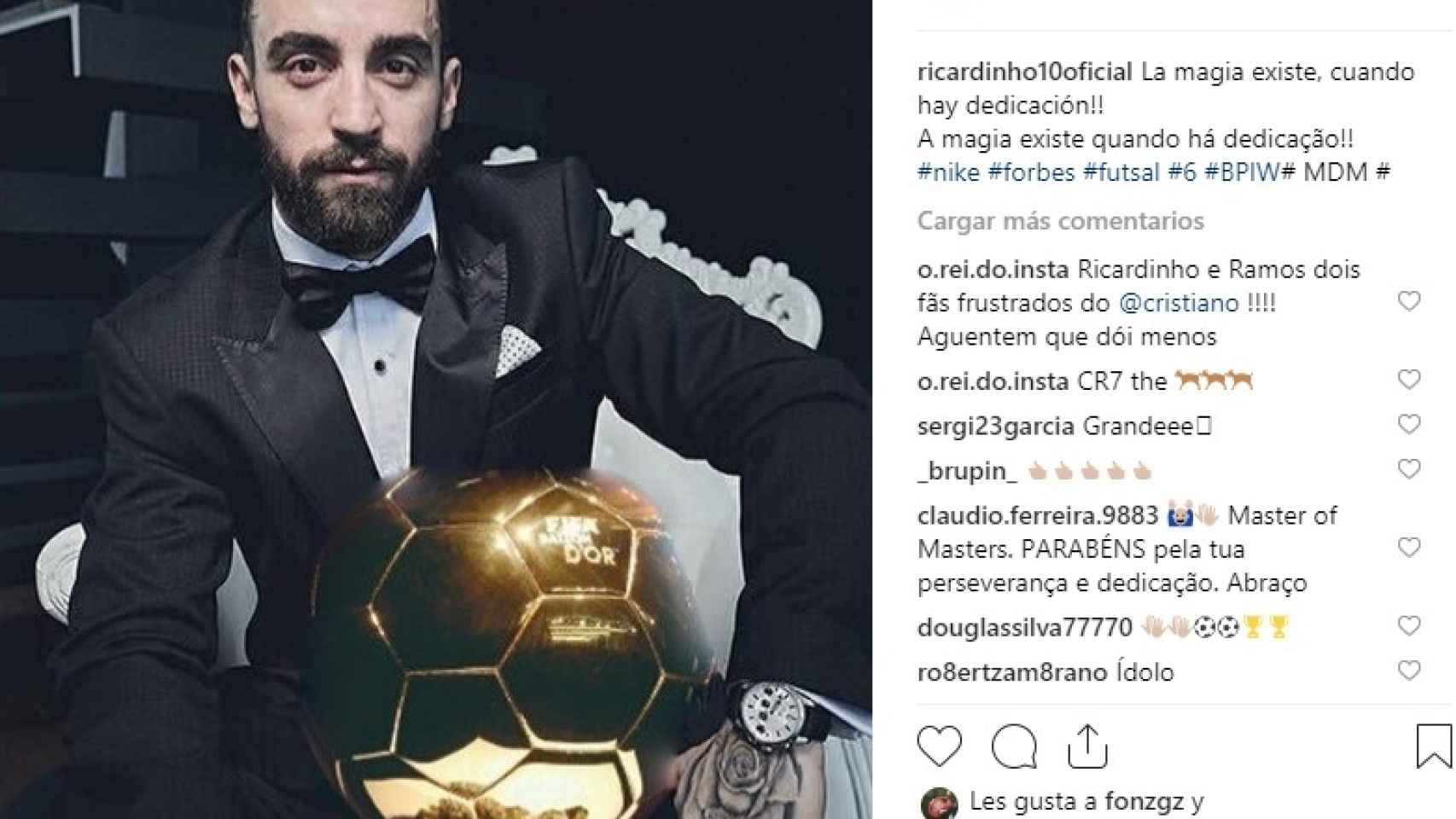 Ricardinho con su sexto balón de oro. Foto Instagram: (@ricardinho10oficial)