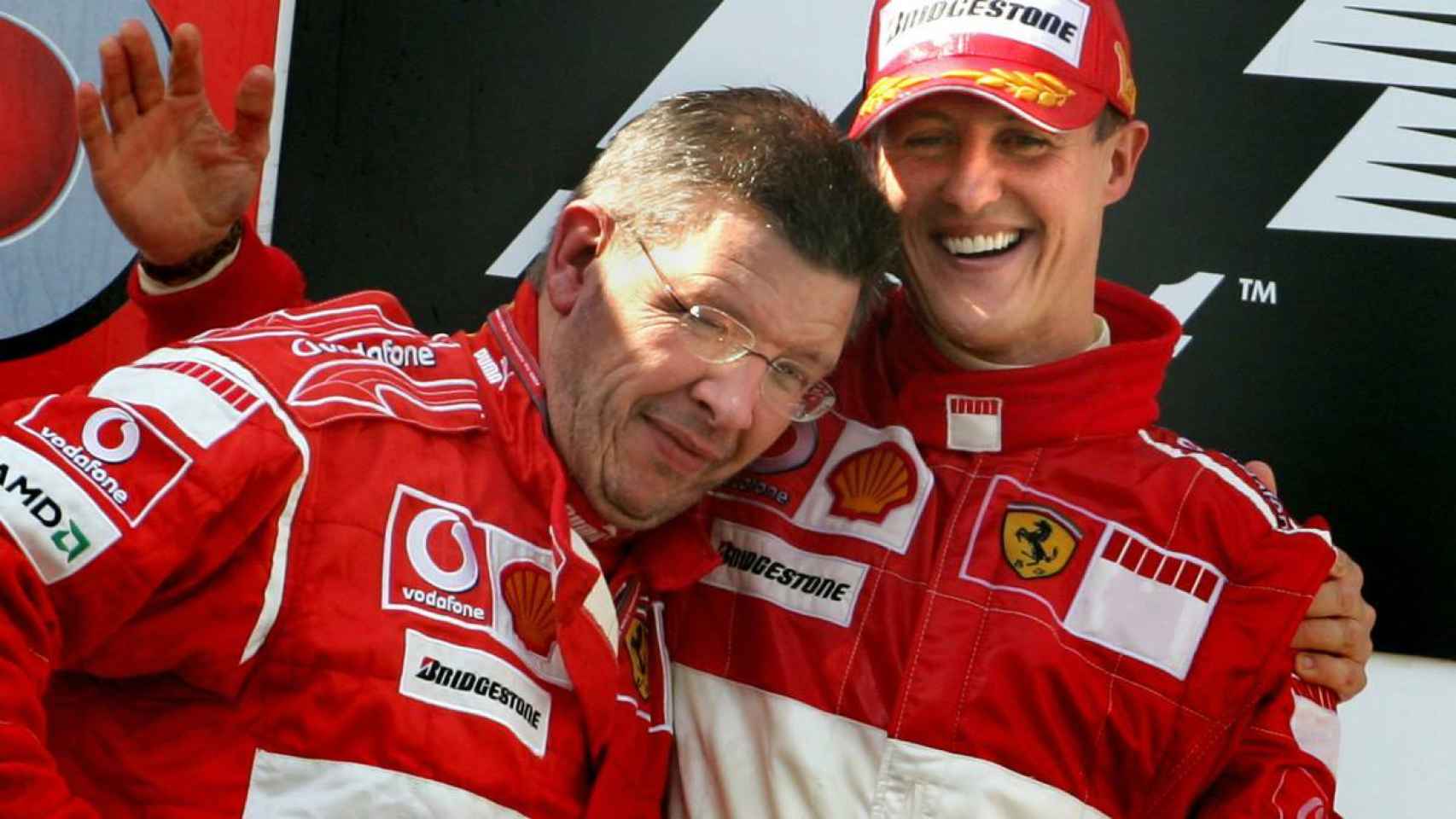 Michael Schumacher y Ross Brawn durante su etapa en Ferrari