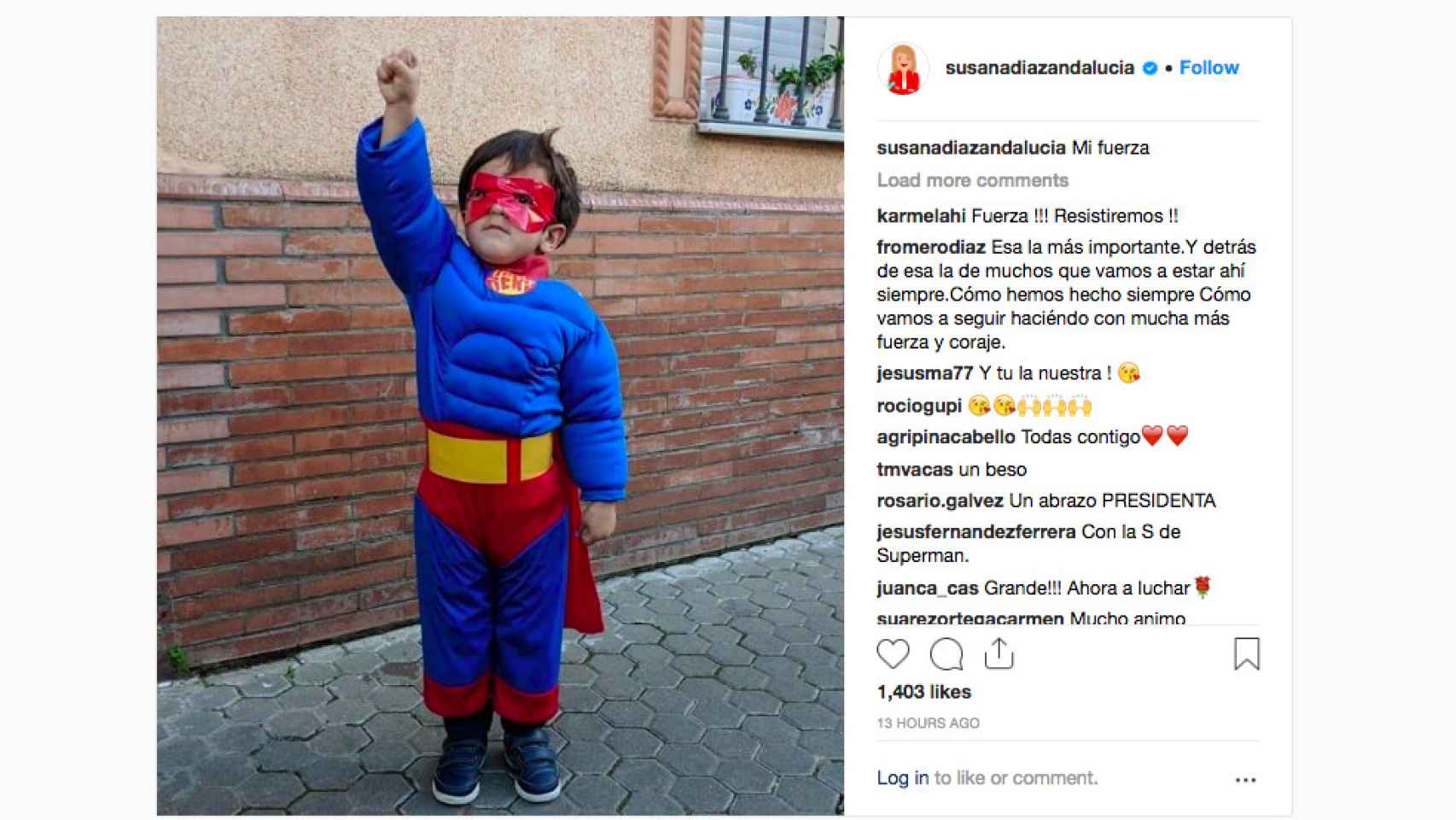 El hijo de Susana Díaz, su fuerza, en la cuenta de Instagram este jueves.