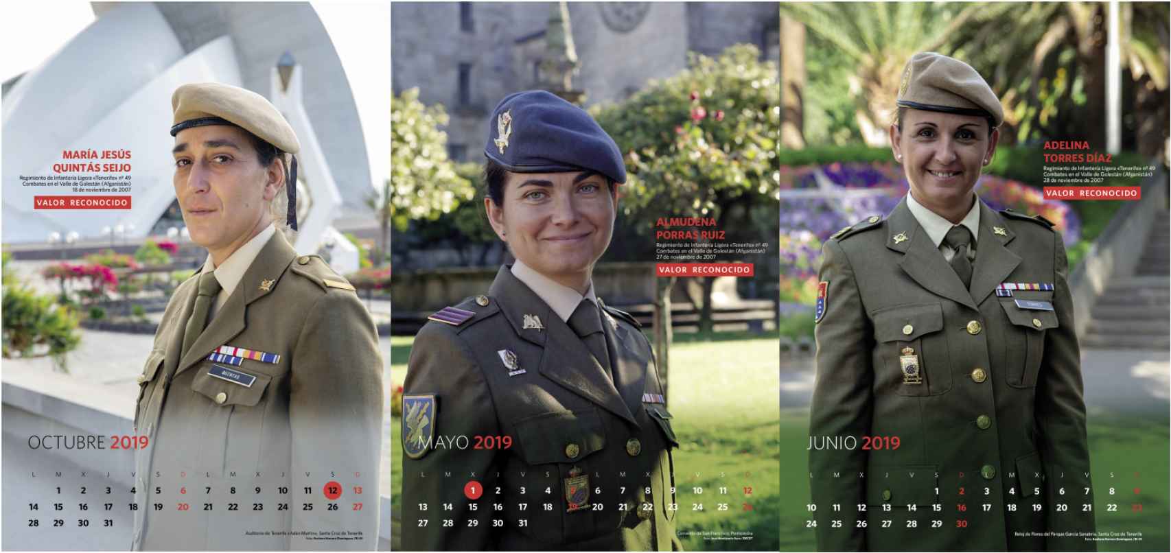 Almudena Porras, María José Quintas y Adelina Torres, en la imagen del calendario del Ejército de Tierra.