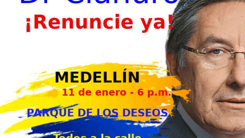 Cartel de la manifestación reclamando la dimisión del fiscal colombiano.