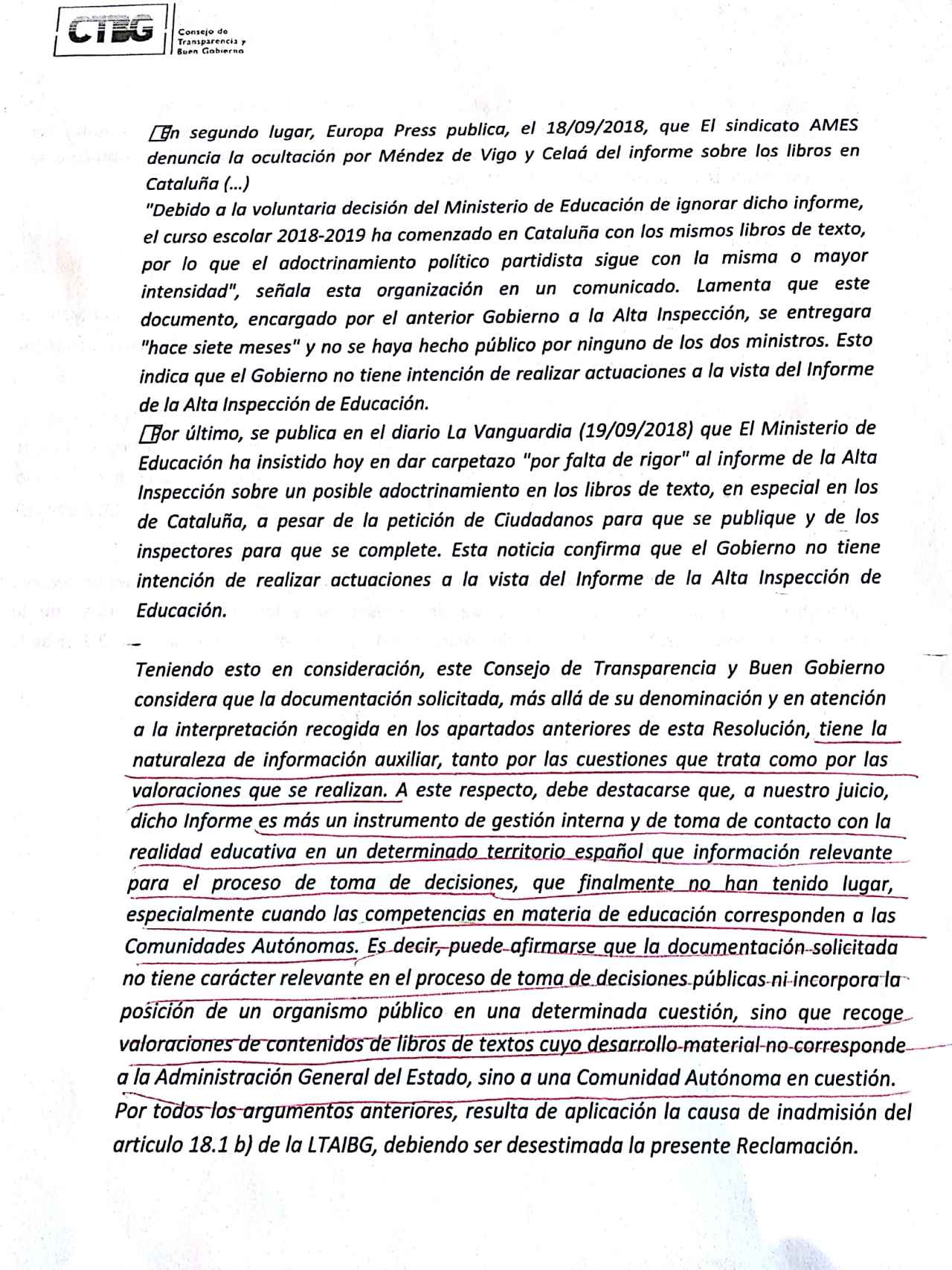 Inadmisión de la solicitud de Isaac Ibáñez ante el Consejo de Transparencia.