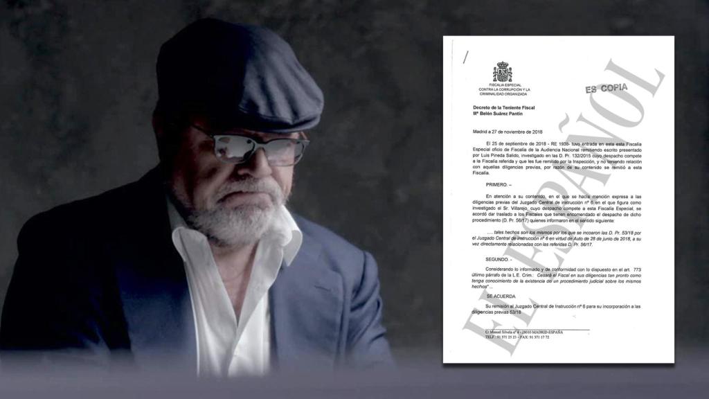 A la izquierda, el excomisario Villarejo. A la derecha, el documento de la Fiscalía que habla de la pieza secreta.