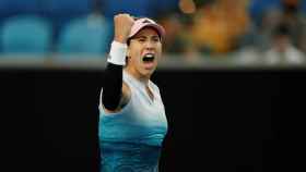 Garbiñe Muguruza celebra la victoria ante Johanna Konta en el Open de Australia