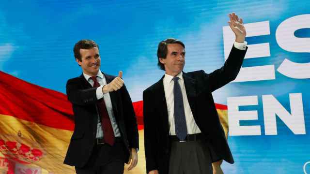 Pablo Casado y José María Aznar durante la convención del PP del mes de enero.