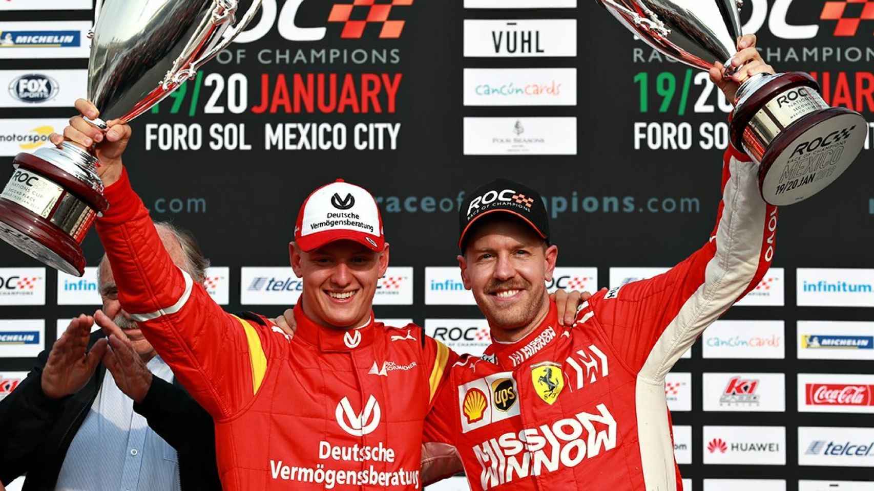 Mick Schumacher y Sebastian Vettel en la Race of Champions. Foto: Twitter (@RaceOfChampions)