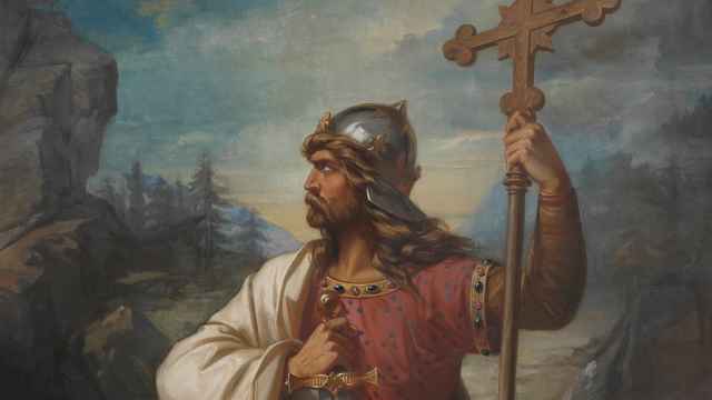 Don Pelayo, rey de Asturias. Un cuadro de Federico de Madrazo.