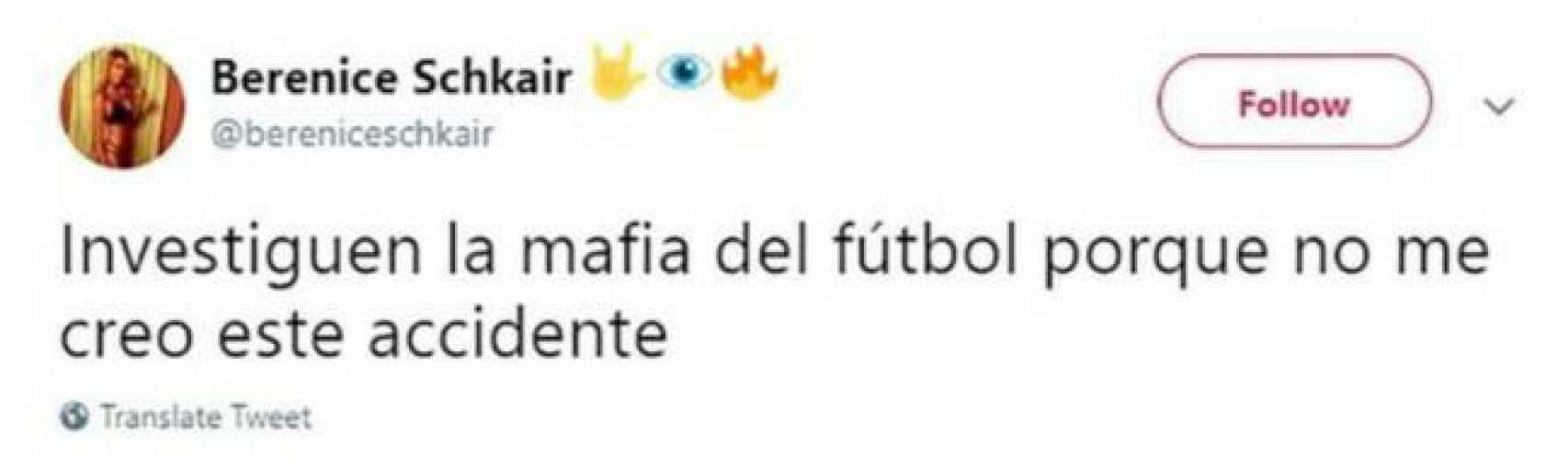 Berenice Schkair, exnovia de Emiliano Sala pone un tuit por la investigación del futbolista.