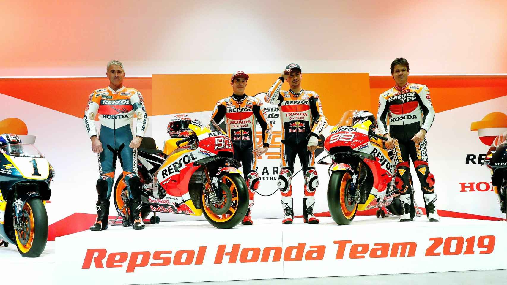 Doohan, Márquez, Lorenzo y Crivillé, en la presentación del Repsol Honda Team.