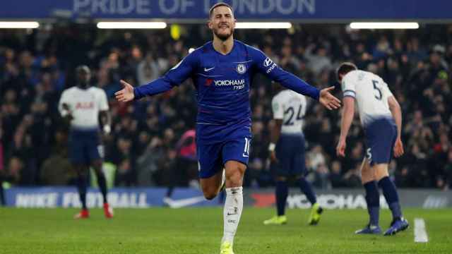 Hazard celebra un gol con el Chelsea ante el Tottenham