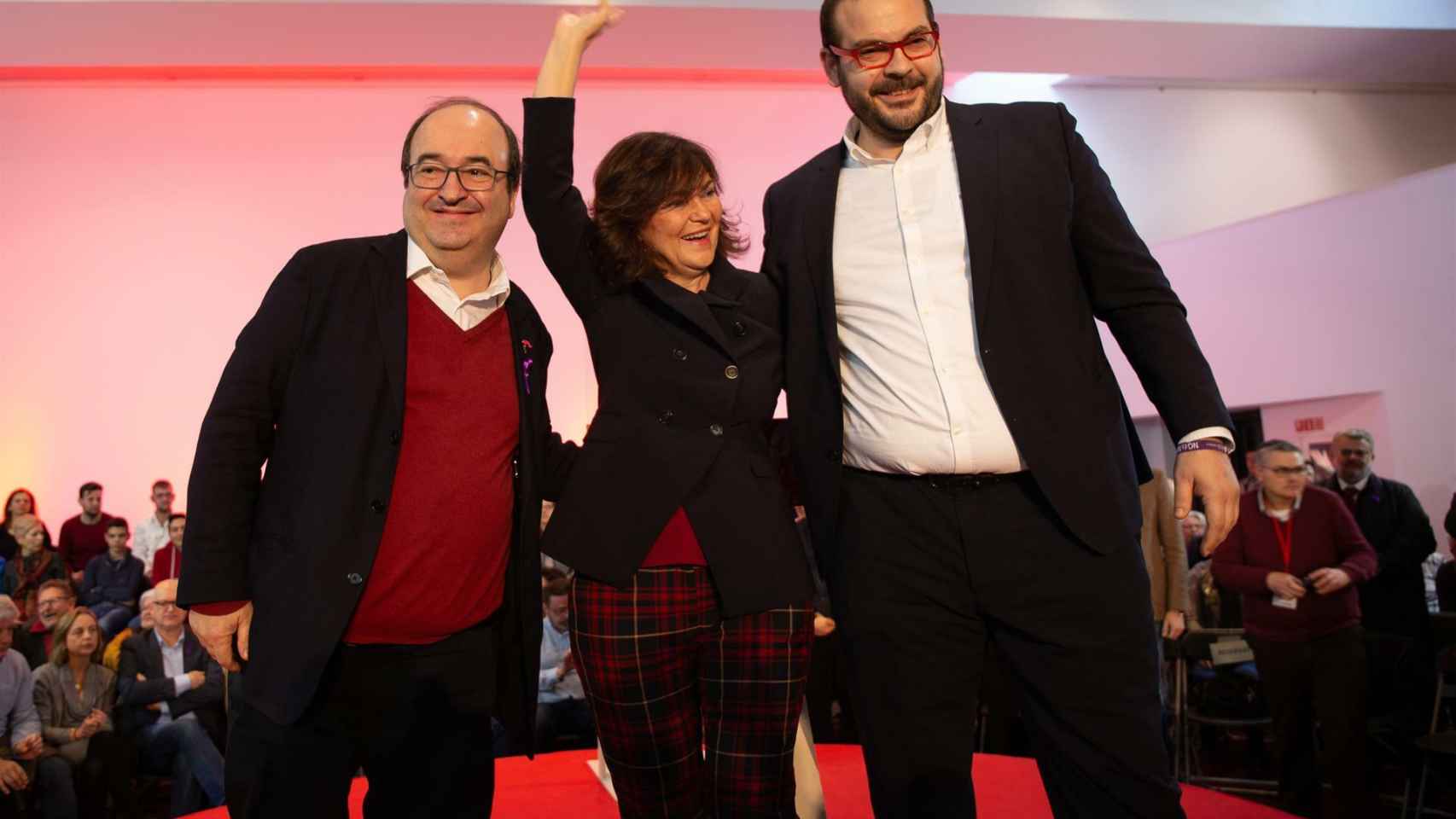 Miquel Iceta, Carmen Calvo y David Bote, candidato del PSC a la alcaldía de Mataró.