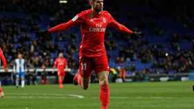Gareth Bale celebra su gol al Espanyol