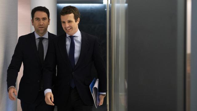 Teodoro García Egea y Pablo Casado, secretario general y presidente del PP, respectivamente.