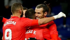 Gareth Bale celebra un gol con sus compañeros en Copa