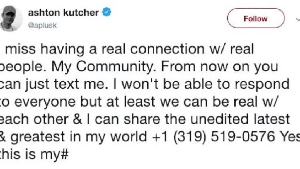 Publicación de Ashton Kutcher en Twitter