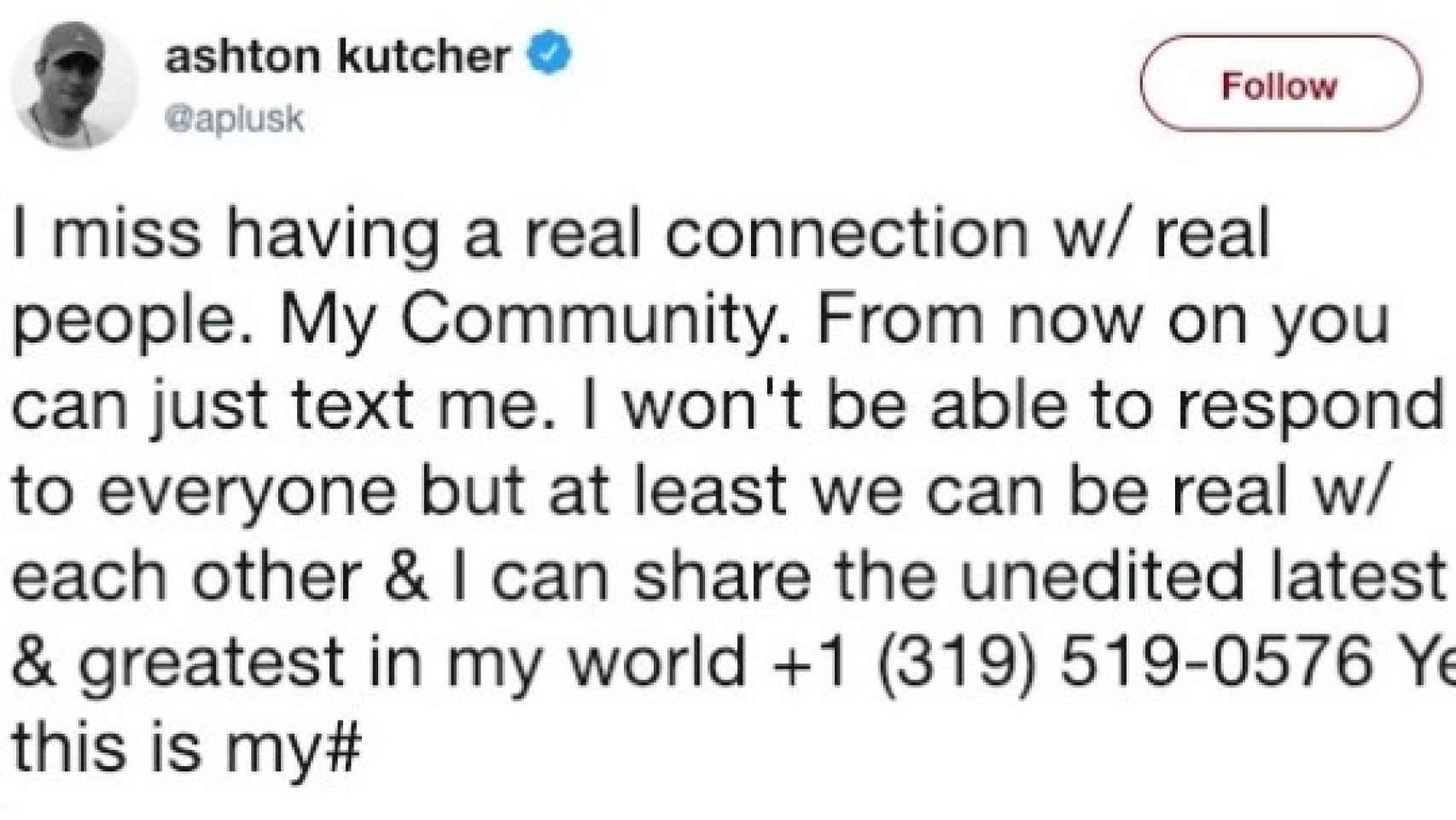 Publicación de Ashton Kutcher en Twitter