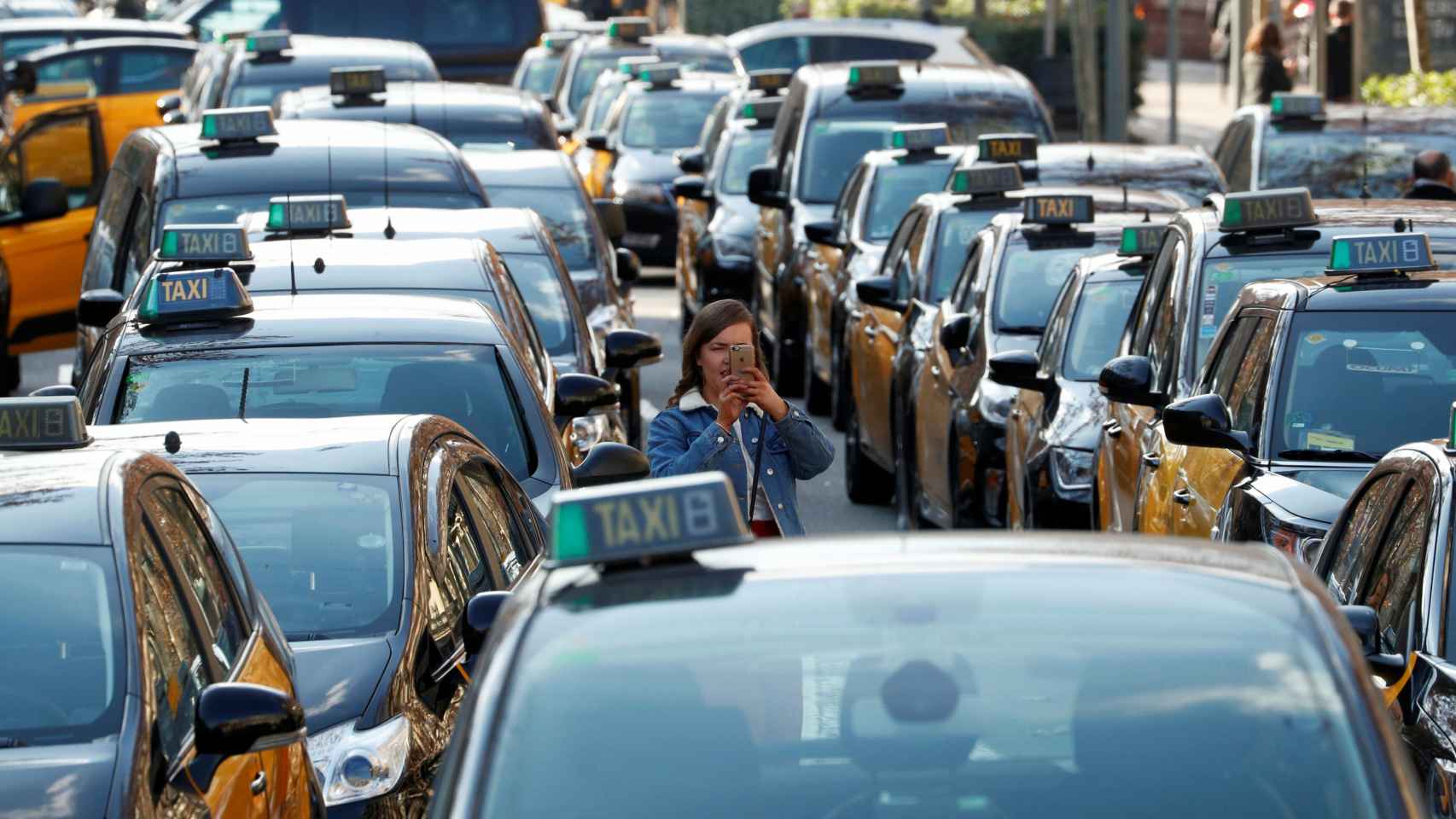 Taxistas concentrados en Barcelona