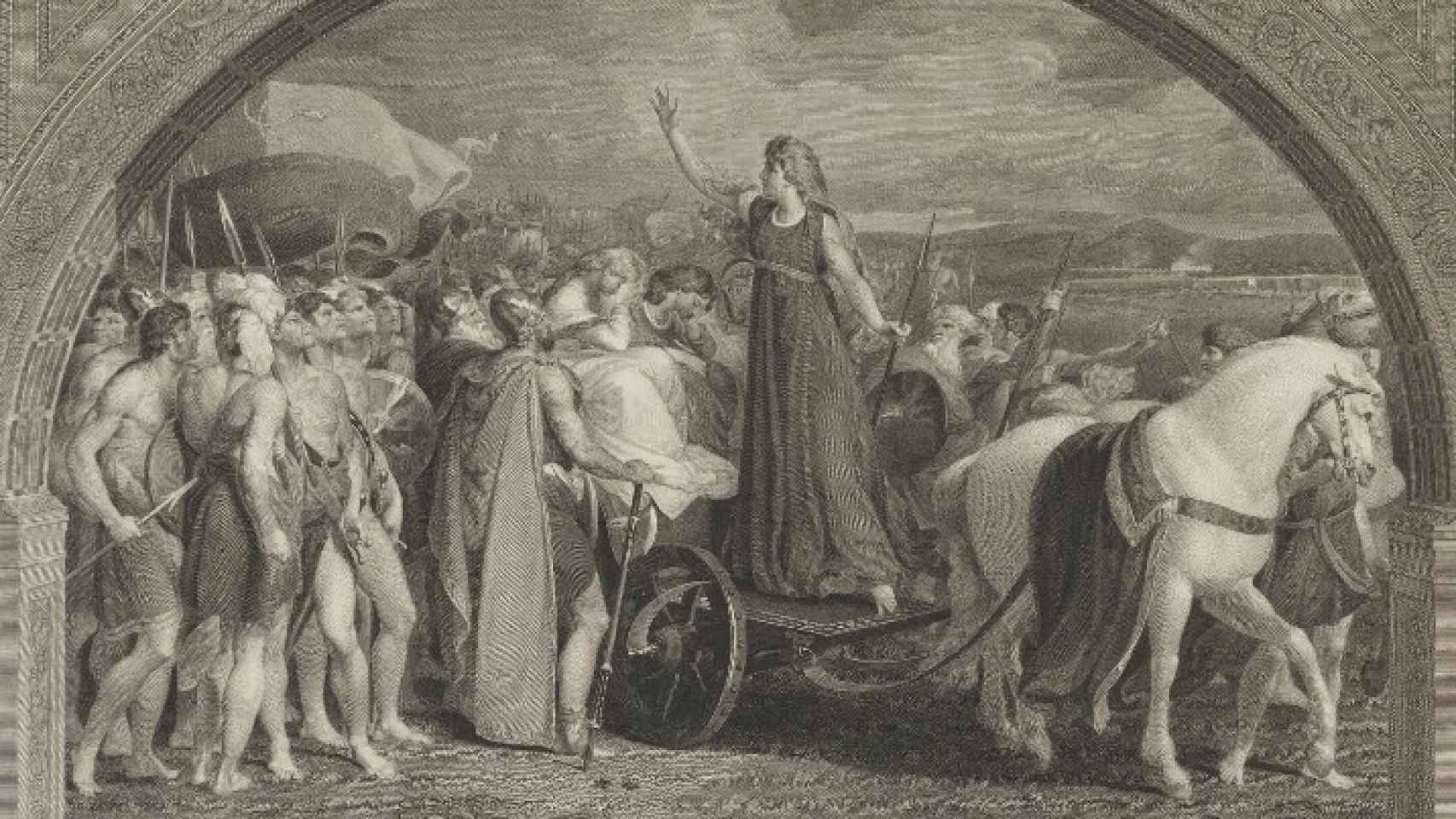 Boudica, la reina británica dibujada por Thomas Stothard.