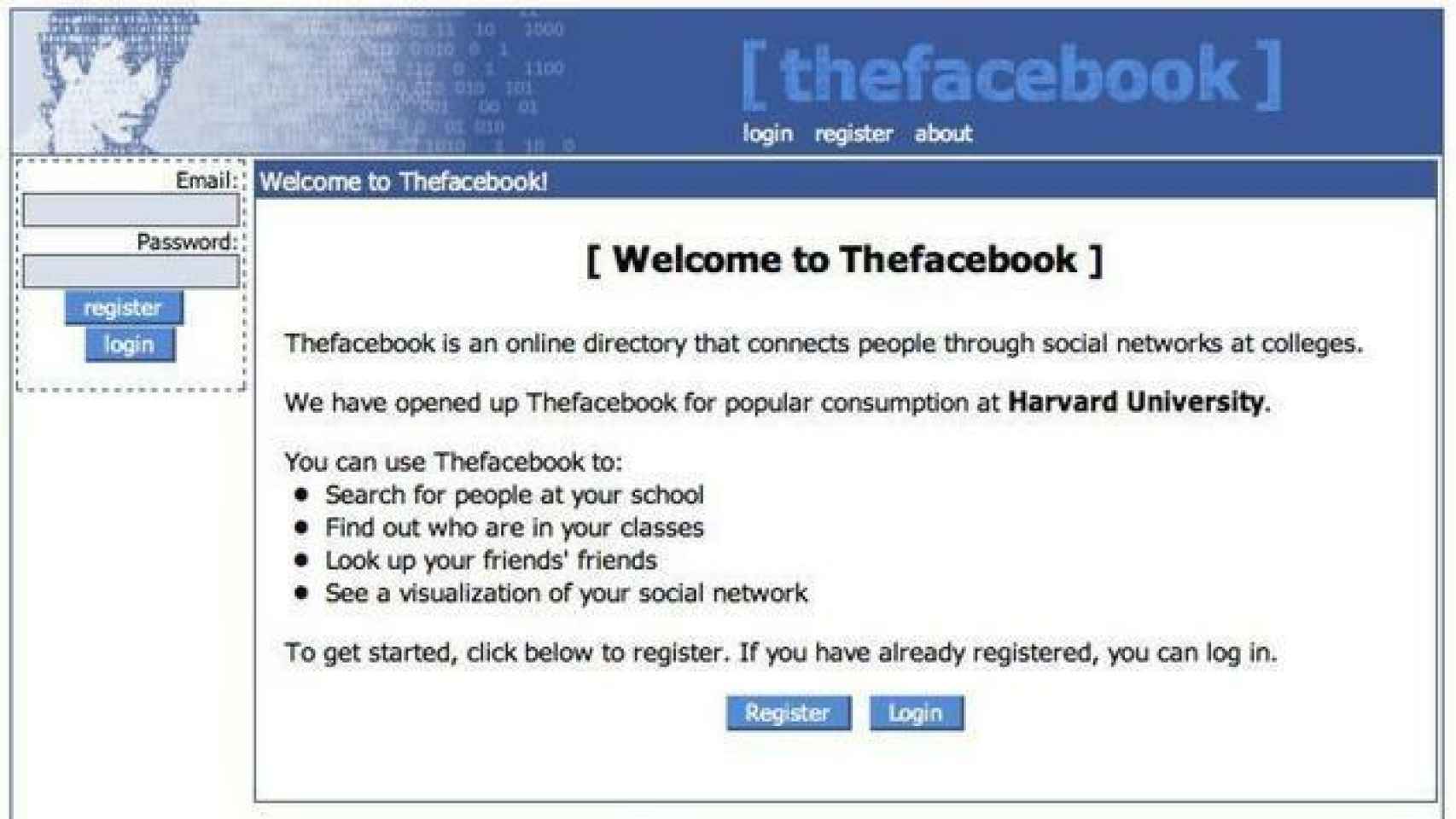 Apariencia de The Facebook en 2004